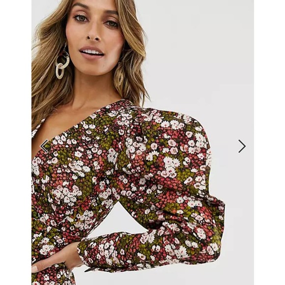 & Other Stories Extra Puff Sleeves Mini Dress Floral Pink Black Size 0 NWT - Picture 3 of 13